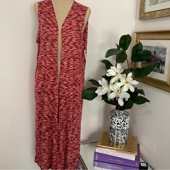LuLaRoe Tops - NWT Lularoe Joy Longline Duster Vest Size Large Rare Red Abstract Print